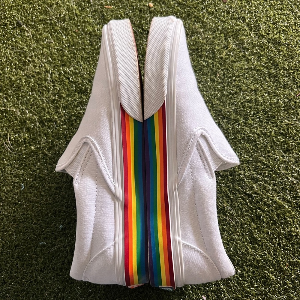 White Vans with Rainbow Stripe